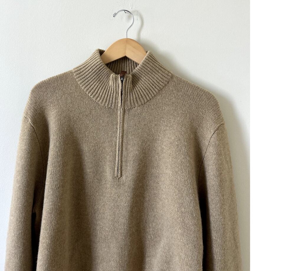 Vintage Tan Polo Ralph Lauren 100% Lambs Wool Quarter-zip Men's XXL 2XL